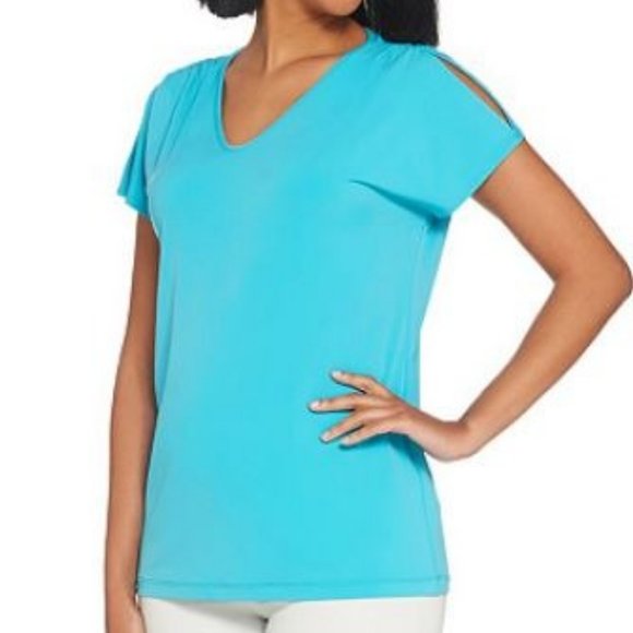 Susan Graver Tops - Susan Graver Liquid Knit Split-Sleeve Top 2496